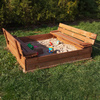Bac à sable en bois avec bancs 120x120 cm fermable avec fond, marron