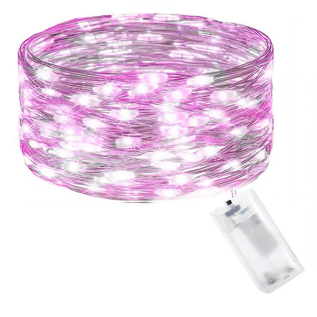 Guirlande lumineuse LED à fil avec 20 diodes 2 m Blanc-Rose Fonctionne à piles Intérieur
