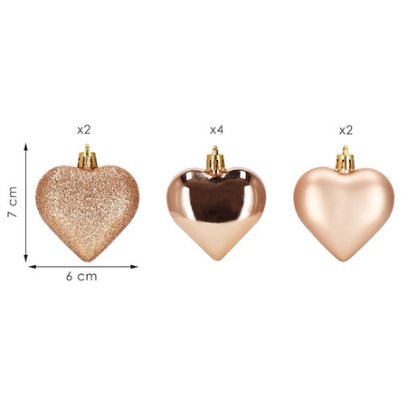Boules de Noël en forme de cœur en or rose, 8 pièces en plastique